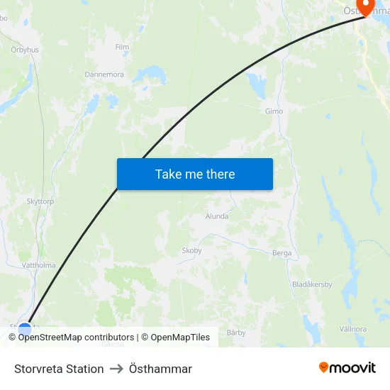 Storvreta Station to Östhammar map