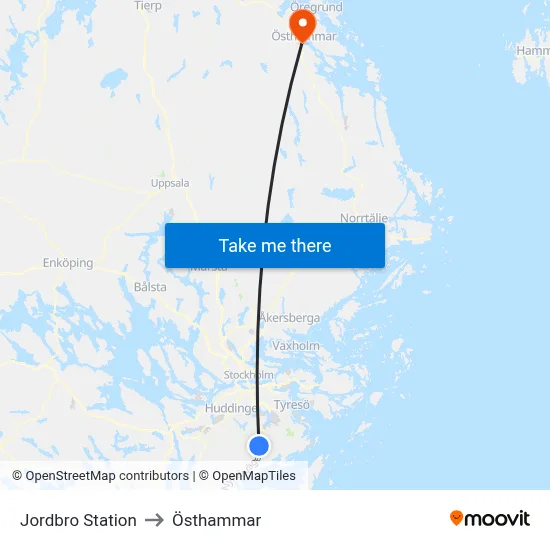Jordbro Station to Östhammar map