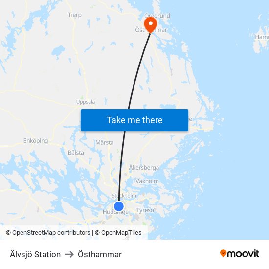 Älvsjö Station to Östhammar map