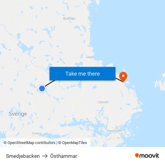 Smedjebacken to Östhammar map