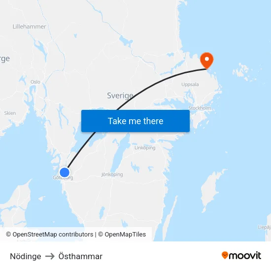 Nödinge to Östhammar map