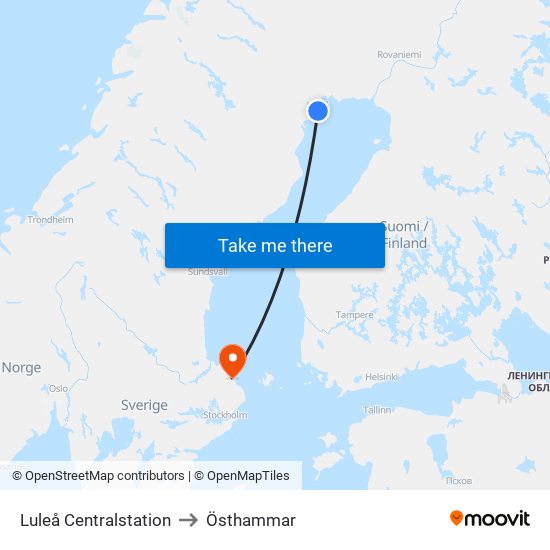 Luleå Centralstation to Östhammar map