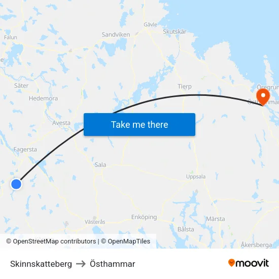 Skinnskatteberg to Östhammar map