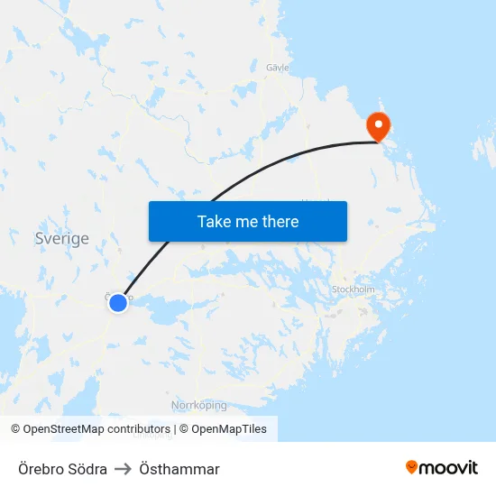 Örebro Södra to Östhammar map
