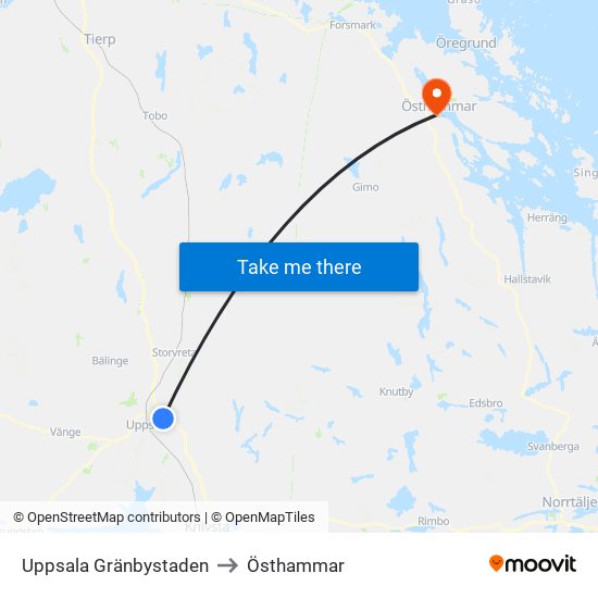 Uppsala Gränbystaden to Östhammar map