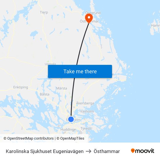 Karolinska Sjukhuset Eugeniavägen to Östhammar map