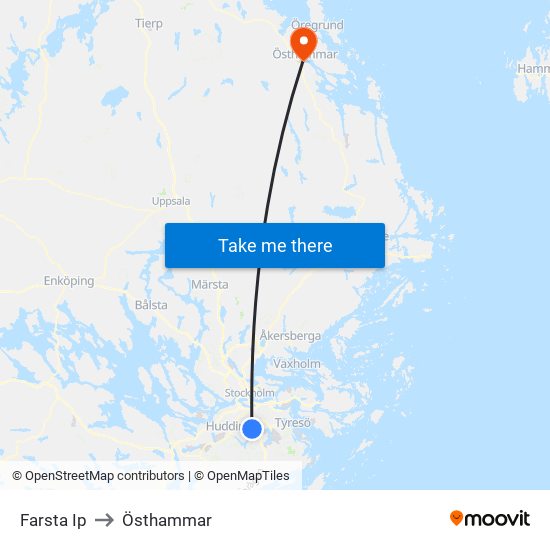 Farsta Ip to Östhammar map