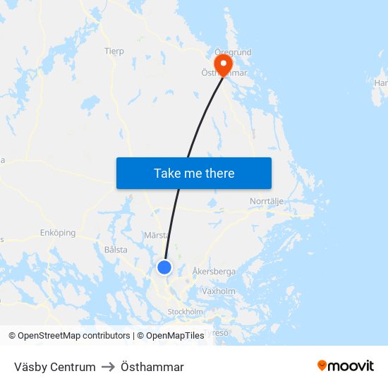 Väsby Centrum to Östhammar map