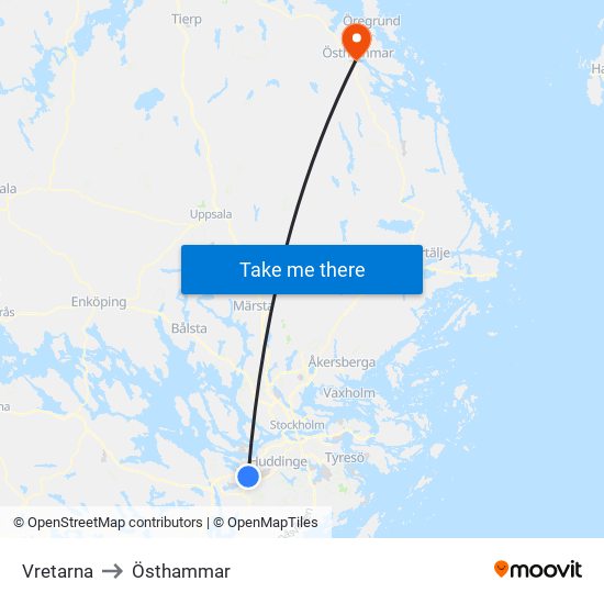 Vretarna to Östhammar map