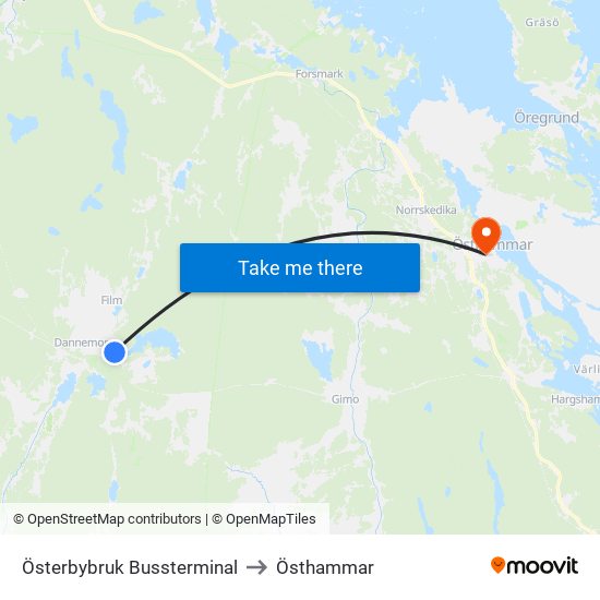 Österbybruk Bussterminal to Östhammar map