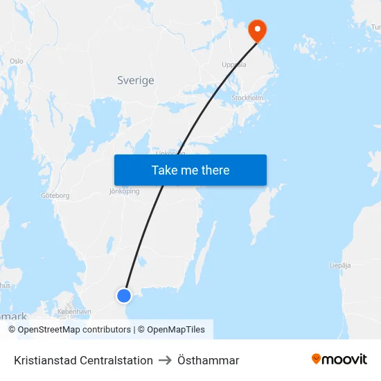 Kristianstad Centralstation to Östhammar map