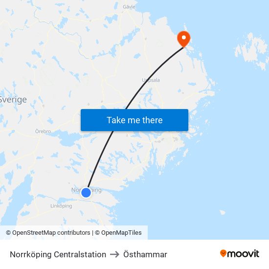 Norrköping Centralstation to Östhammar map