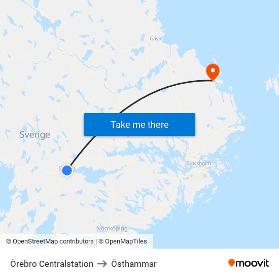 Örebro Centralstation to Östhammar map