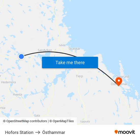 Hofors Station to Östhammar map