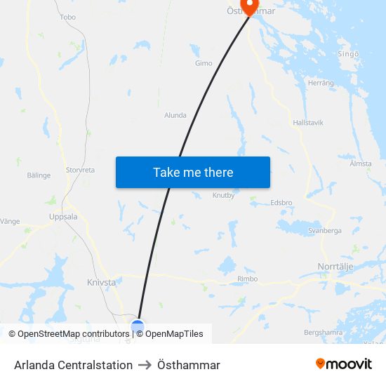 Arlanda Centralstation to Östhammar map