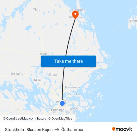 Stockholm Slussen Kajen to Östhammar map