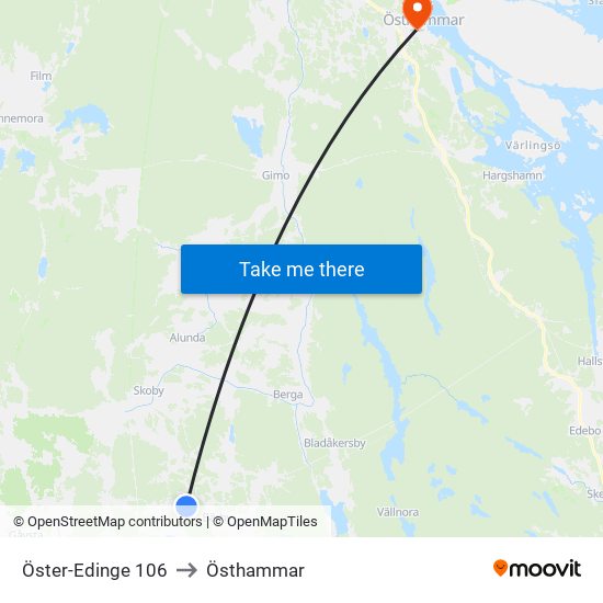 Öster-Edinge 106 to Östhammar map