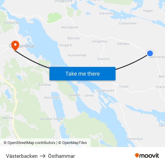 Västerbacken to Östhammar map