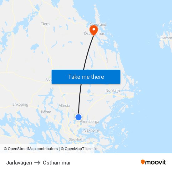 Jarlavägen to Östhammar map