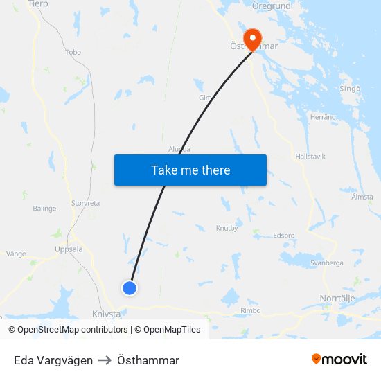 Eda Vargvägen to Östhammar map