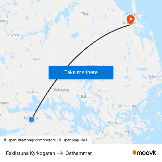 Eskilstuna Kyrkogatan to Östhammar map