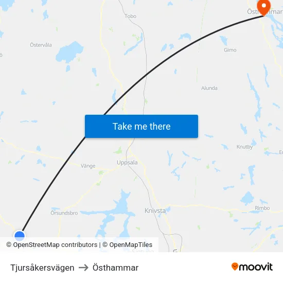 Tjursåkersvägen to Östhammar map