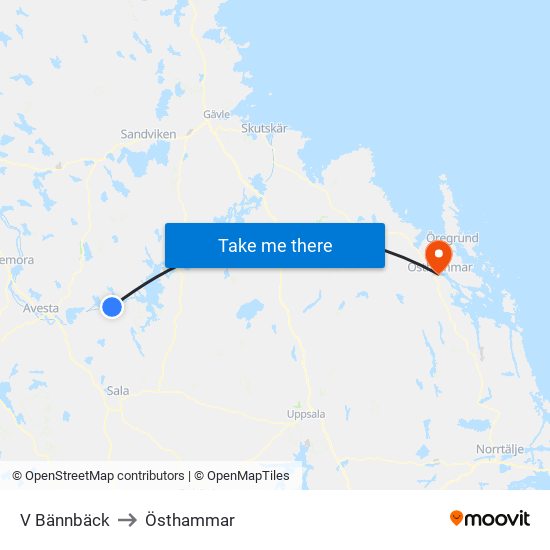 V Bännbäck to Östhammar map