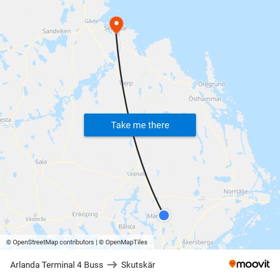 Arlanda Terminal 4 Buss to Skutskär map
