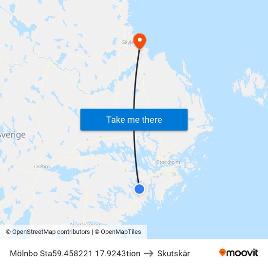 Mölnbo Sta59.458221 17.9243tion to Skutskär map