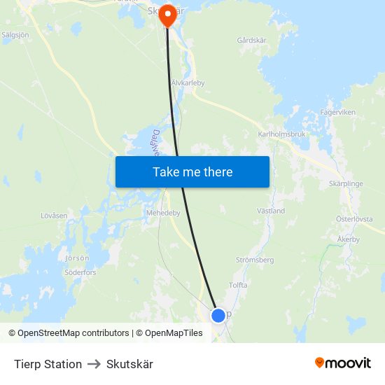 Tierp Station to Skutskär map