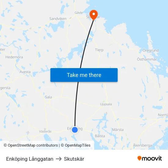Enköping Långgatan to Skutskär map