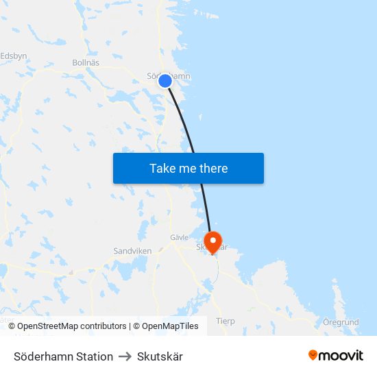 Söderhamn Station to Skutskär map