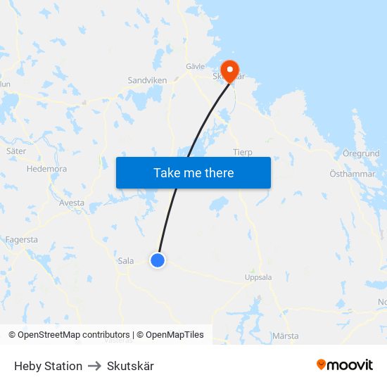 Heby Station to Skutskär map