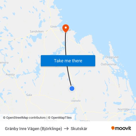 Gränby Inre Vägen (Björklinge) to Skutskär map