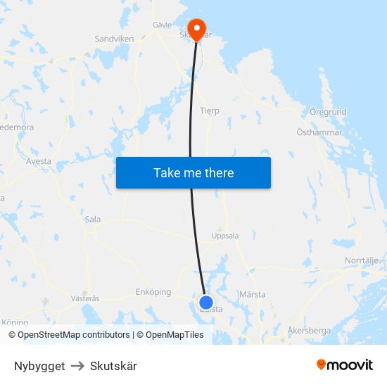 Nybygget to Skutskär map