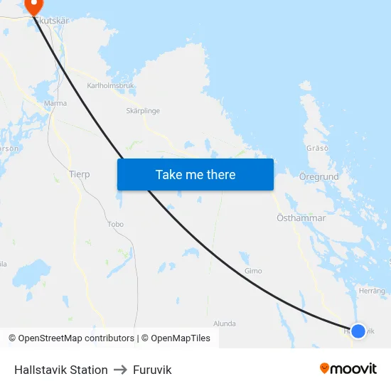 Hallstavik Station to Furuvik map