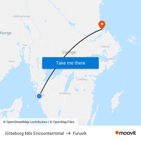 Göteborg Nils Ericsonterminal to Furuvik map