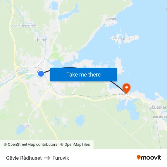 Gävle Rådhuset to Furuvik map