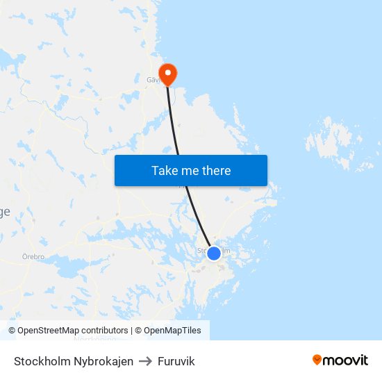 Stockholm Nybrokajen to Furuvik map