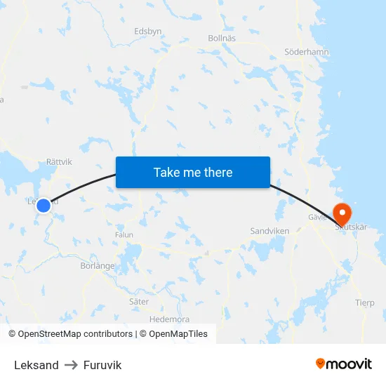 Leksand to Furuvik map