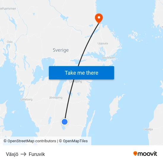 Växjö to Furuvik map