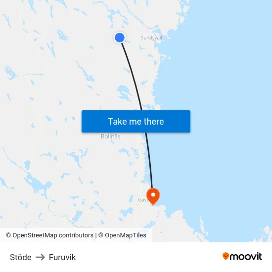 Stöde to Furuvik map