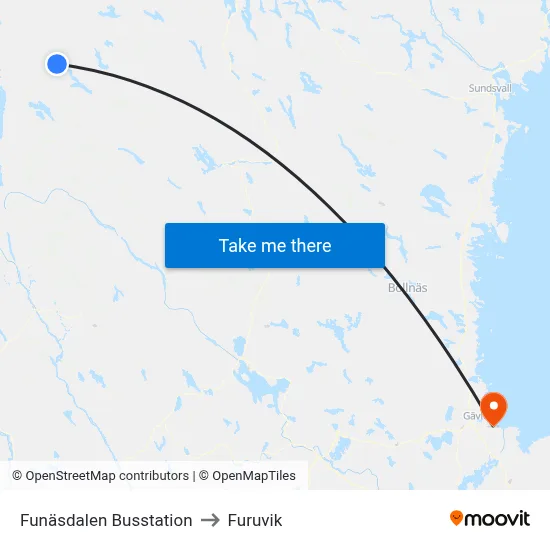 Funäsdalen Busstation to Furuvik map