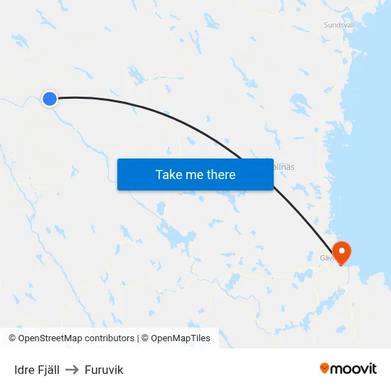 Idre Fjäll to Furuvik map