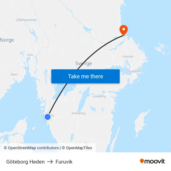 Göteborg Heden to Furuvik map