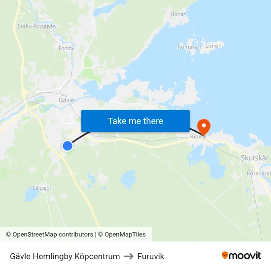 Gävle Hemlingby Köpcentrum to Furuvik map