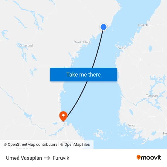Umeå Vasaplan to Furuvik map