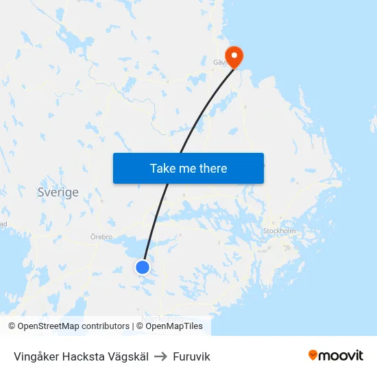 Vingåker Hacksta Vägskäl to Furuvik map