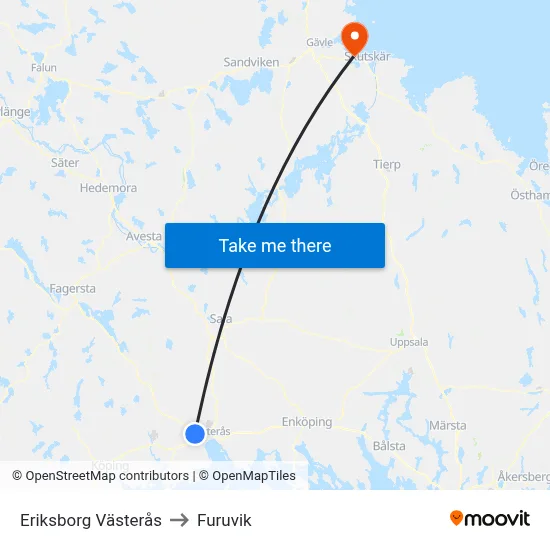 Eriksborg Västerås to Furuvik map