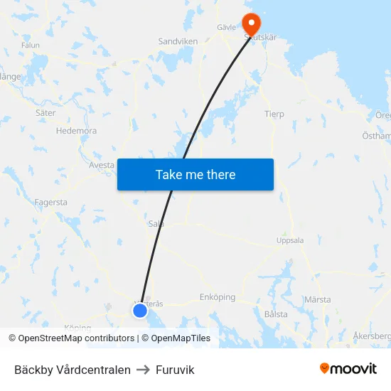 Bäckby Vårdcentralen to Furuvik map